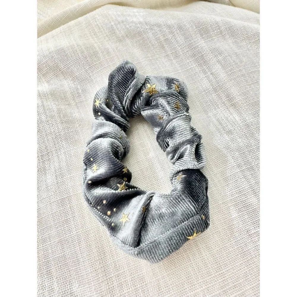 Light grey gold star embellished hair scrunchie
